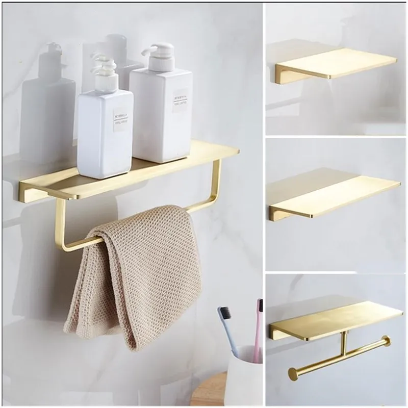 Tuqiu Total Brass Wall Mounted  Bathroom Shelf  Soap Dish Bath Shower Shelf Brushed Gold Bath Shampoo Holder Basket Holder