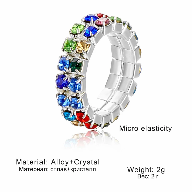 2020 Fashion Plated Elastic Rings for Women Shining Multicolor Crystal Rhinestone Ring Bridal Wedding Jewelry Accessories