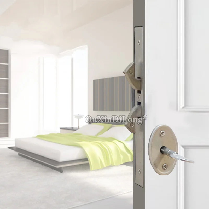 1PCS Stainless Steel Sliding Patio Door Mortise Latch Double Hook Lock Invisible Door Locks with 3PCS Cross Keys CD80