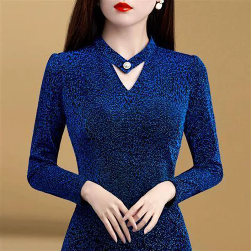 Women\'s Spring Autumn Style Blouse Shirt Women\'s Mesh Slim Button Long Sleeve Korean Elegant Tops SP1190