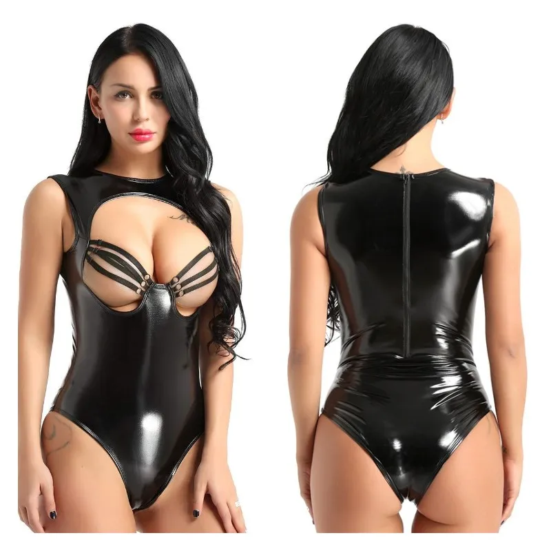 Tights Full Bodysuit Leotard Sexy Bodysuits Women Clothes Bare Chest Pvc Lingerie Catsuit Women Cosplay Erotic Romper Bodycon