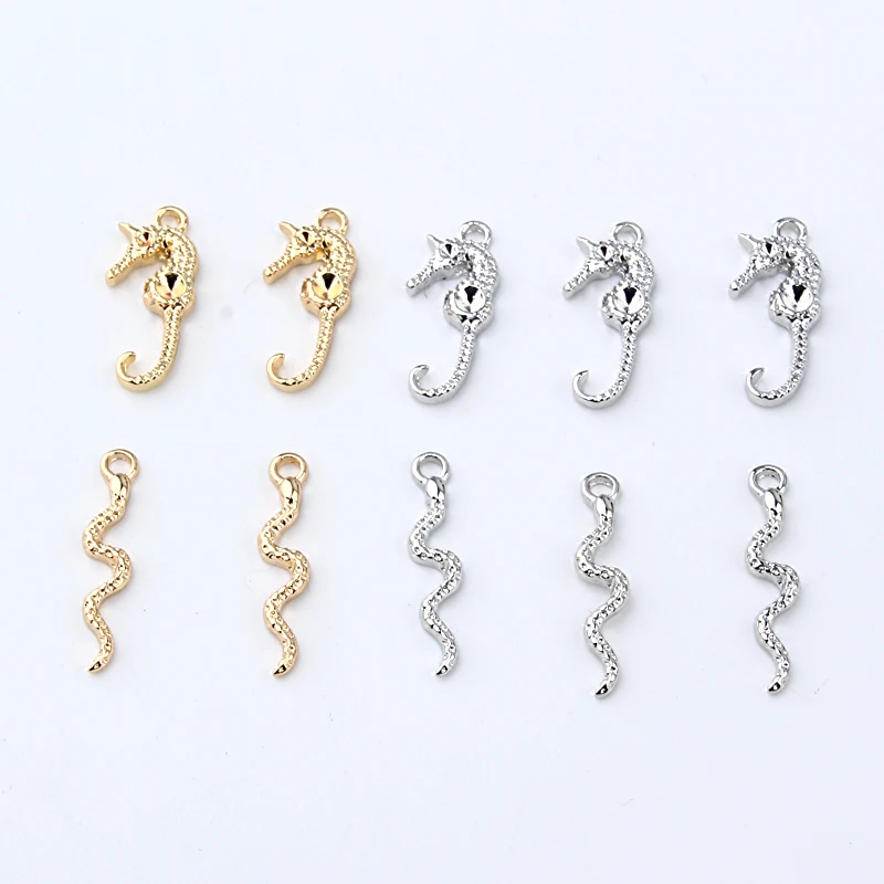 10pcs Punk Hippocampus Snake Earring Alloy Rhinestone Charms Small Earrings Bracelet Connector Findings For Jewelry Make