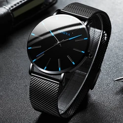 reloj hombre Reloj ultradelgado minimalista para hombre, cronógrafo de cuarzo con correa de malla de acero inoxidable, sencillo, para negocios, 2023