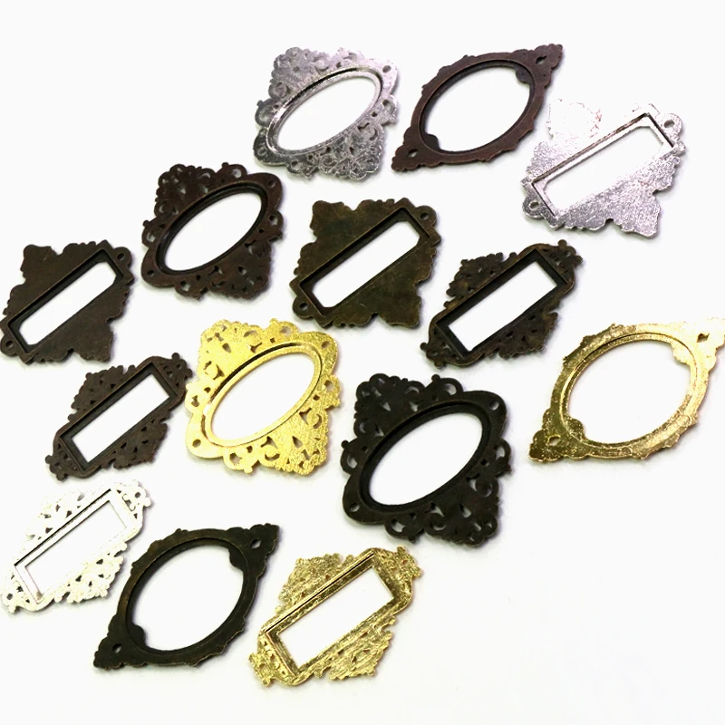 5pcs Antique medicine Drawer Cabinet Label Pull Frame File Name Card Holder Furniture decor Hardware with screws