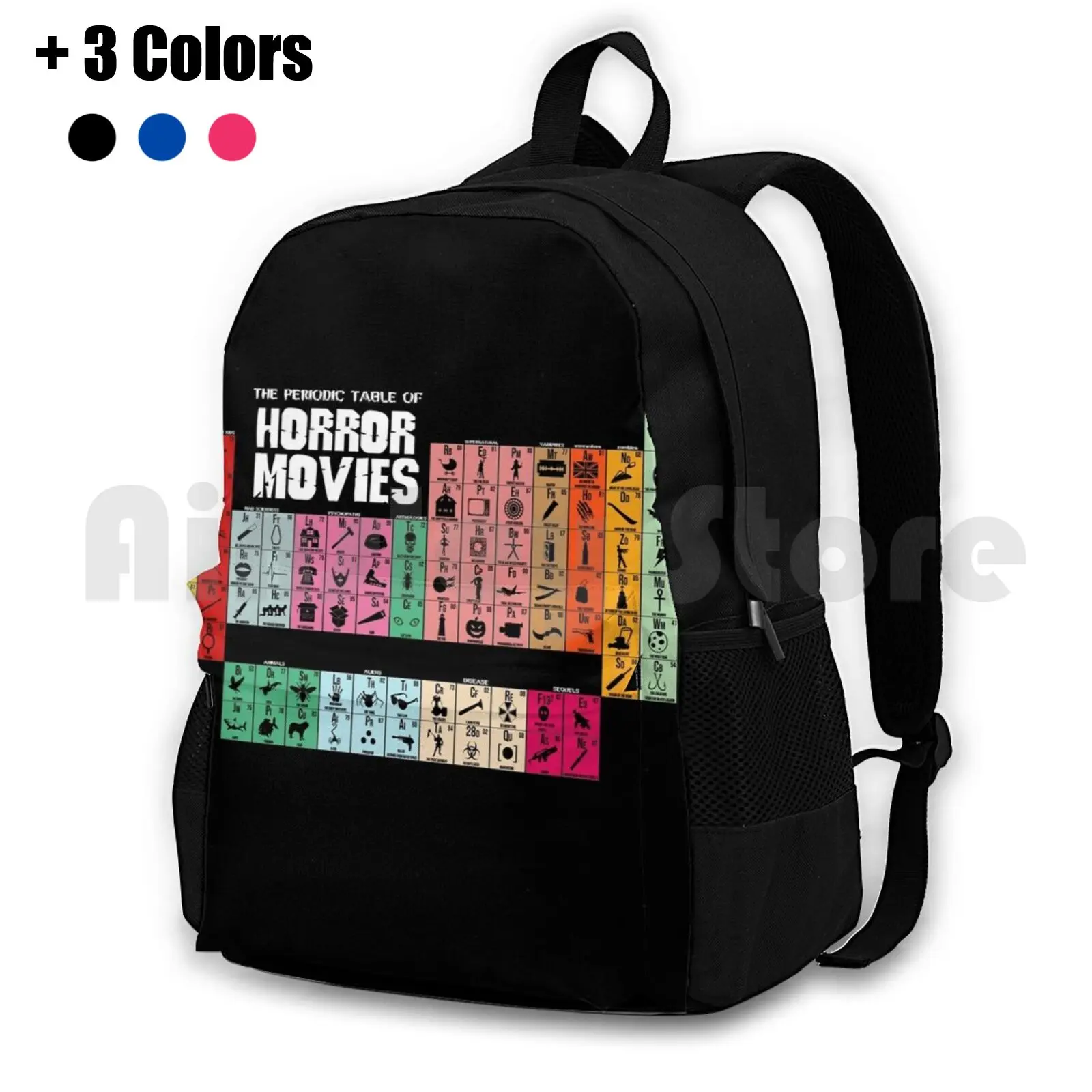 Periodic Table Of Horror Movies Outdoor Hiking Backpack Riding Climbing Sports Bag Horror Movies Scary Geek Nerd Classic Gothic