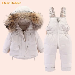 2024 Winter Down Jacket for Girl clothes Kids Overalls Snowsuit Baby Boy over coat Toddler New Year Clothing Set parka real fur