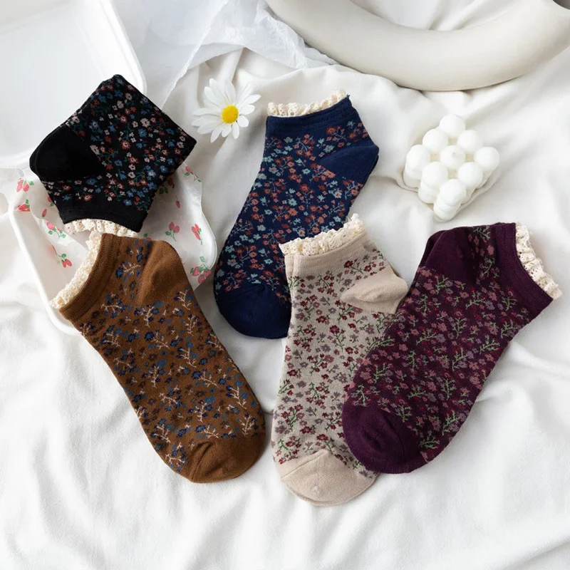 5 Pairs Print Flowers Women Socks Fashion Female Comfortable Korean Style Women Socks Beautiful Patterns Chaussettes