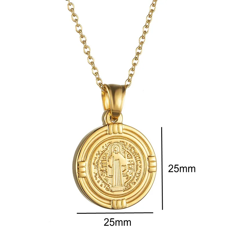 Retro St Benedict Medal Pendant Necklace Stainless Steel Patron Against Evil Saint Catholic Necklaces Religious Gifts Dropship