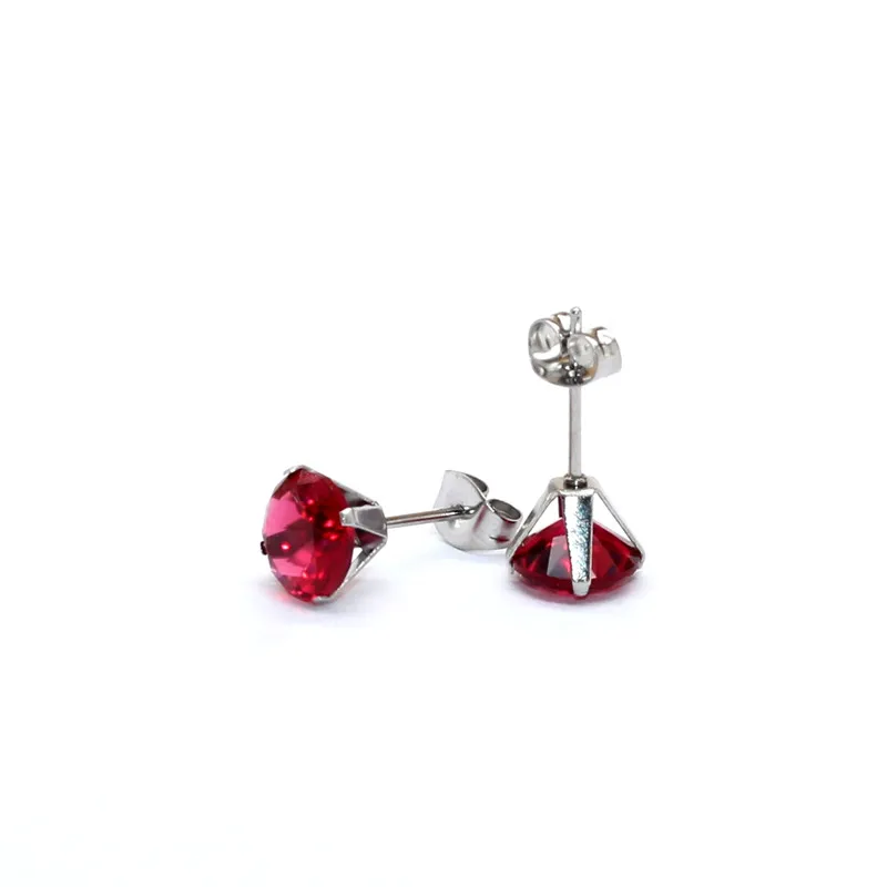 Size 3mm to 8mm 316L Stainless Steel Hot Pink Color Round Zircon Stud Earrings  No Fade Allergy Free Brief Jewelry