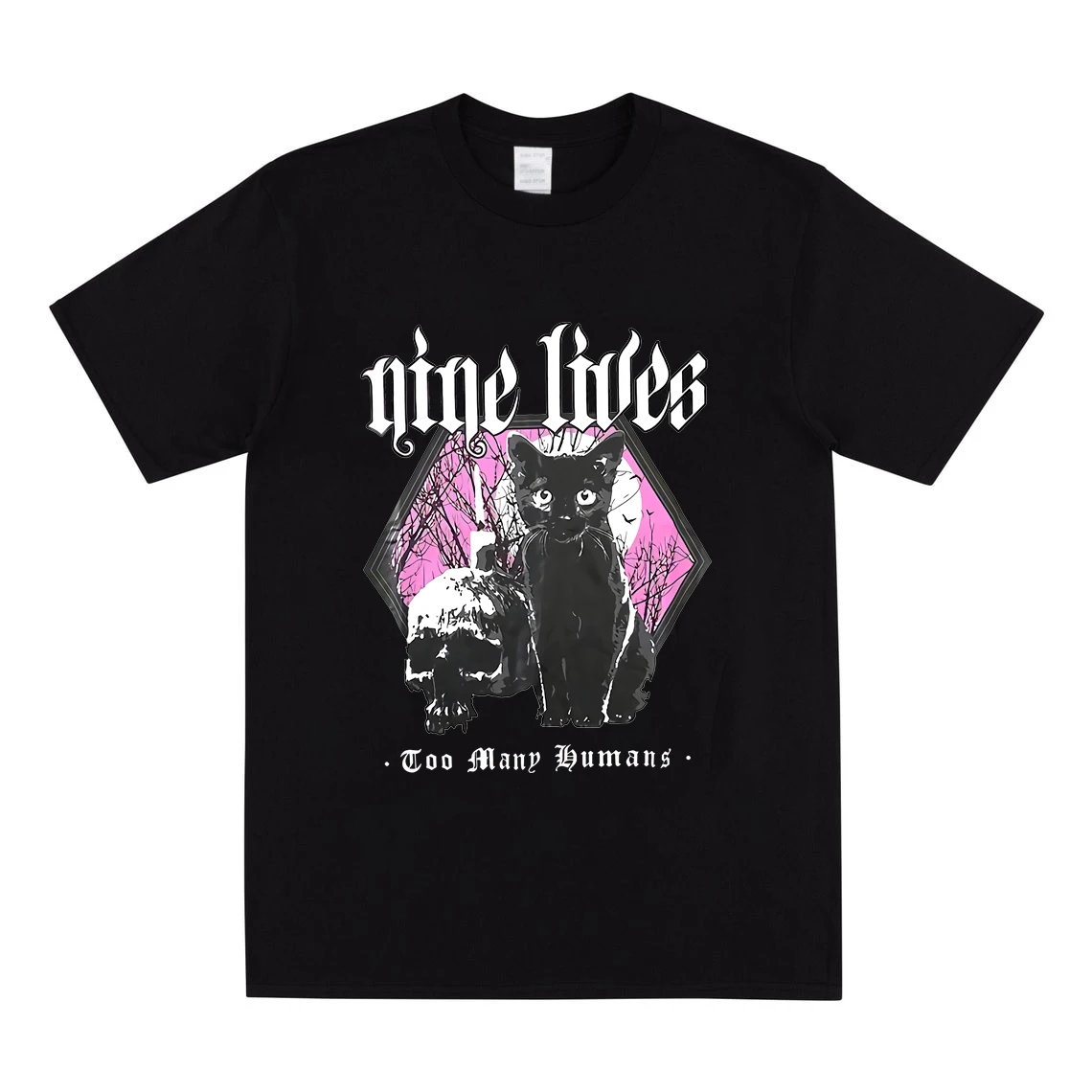 Nine Lives Goth Shirt Cool Death Metal Sphynx Cat Black Metal Witchcraft T-Shirt Gothic Punk Style Tee Spooky Aesthetic Tops