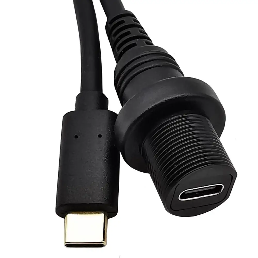 USB3.1 Type-C Male to Female AUX Cable Waterproof Flush Panel Mount for Car Truck Boat Motorcycle Dashboard Extension