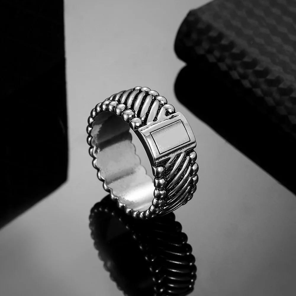 Silver COLOR NEW Tire Pattern Men\'s Buddha Chain Link Finger Ring Jewelry To Women Gifts Punk Biker Wide Chain Buddha Ring