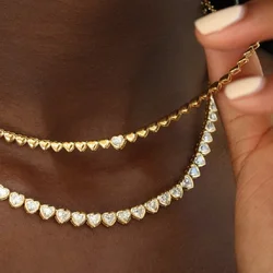 High Polish Shiny Heart Shaped Charm Tennis Chain 16 Inches Fashion Necklace 2022 Valentine's Gift Jewelry