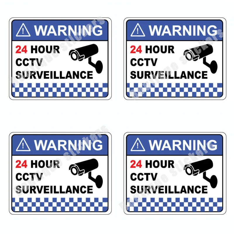 4-piece Package Warning CCTV Security Surveillance Camera Sticker Logo Application Type Sticker Waterproof and Sunscreen