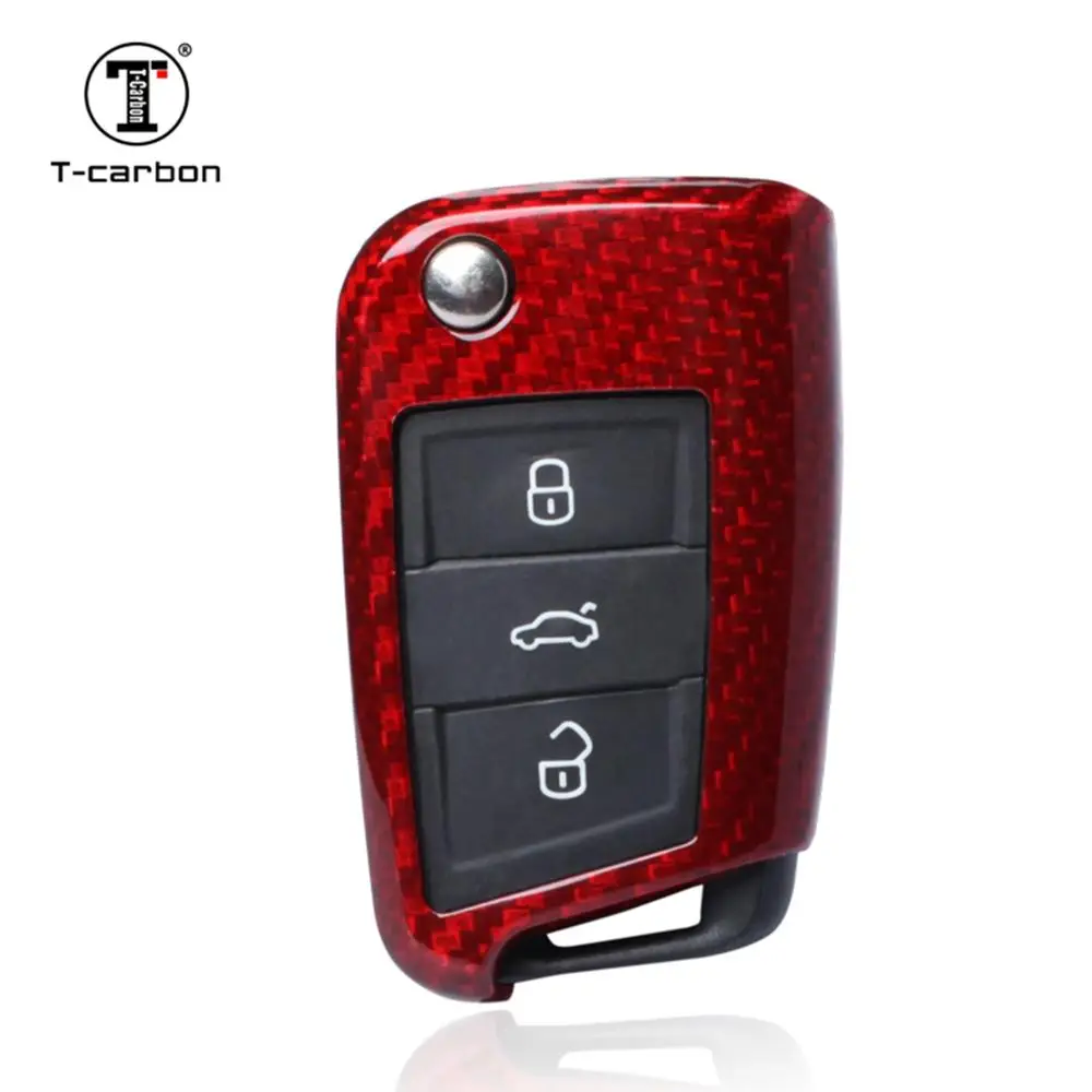 

T-carbon Glass Carbon Fiber Key Cover Case Skin Shell for Volkswagen Golf 7