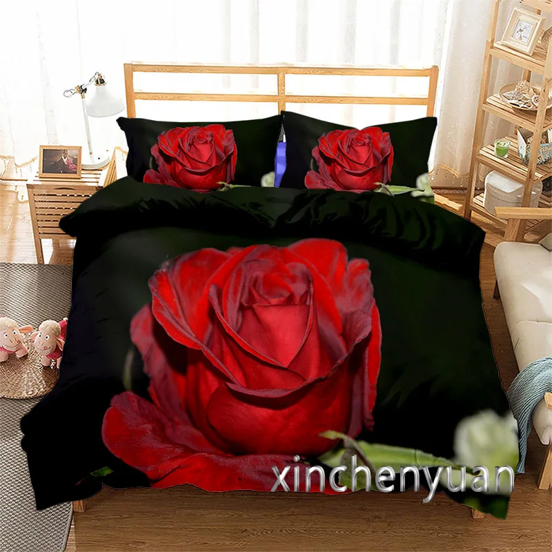 

Red Rose 3D Printed Duvet Cover Set Twin Full Queen King Size Bedding Set Bed Linens Bedclothes for Young K64