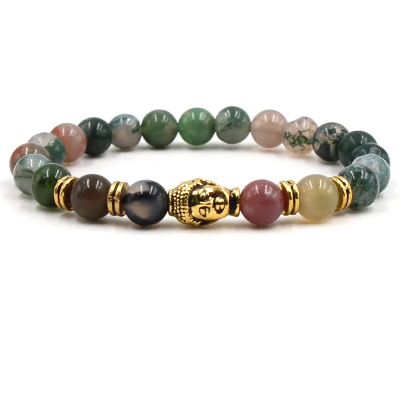 8mm Natural Stones Strand Beaded Bracelet Women Men Buddha Head Chakra Mala Yoga Beaded Bracelets Homme Reiki Jewelry