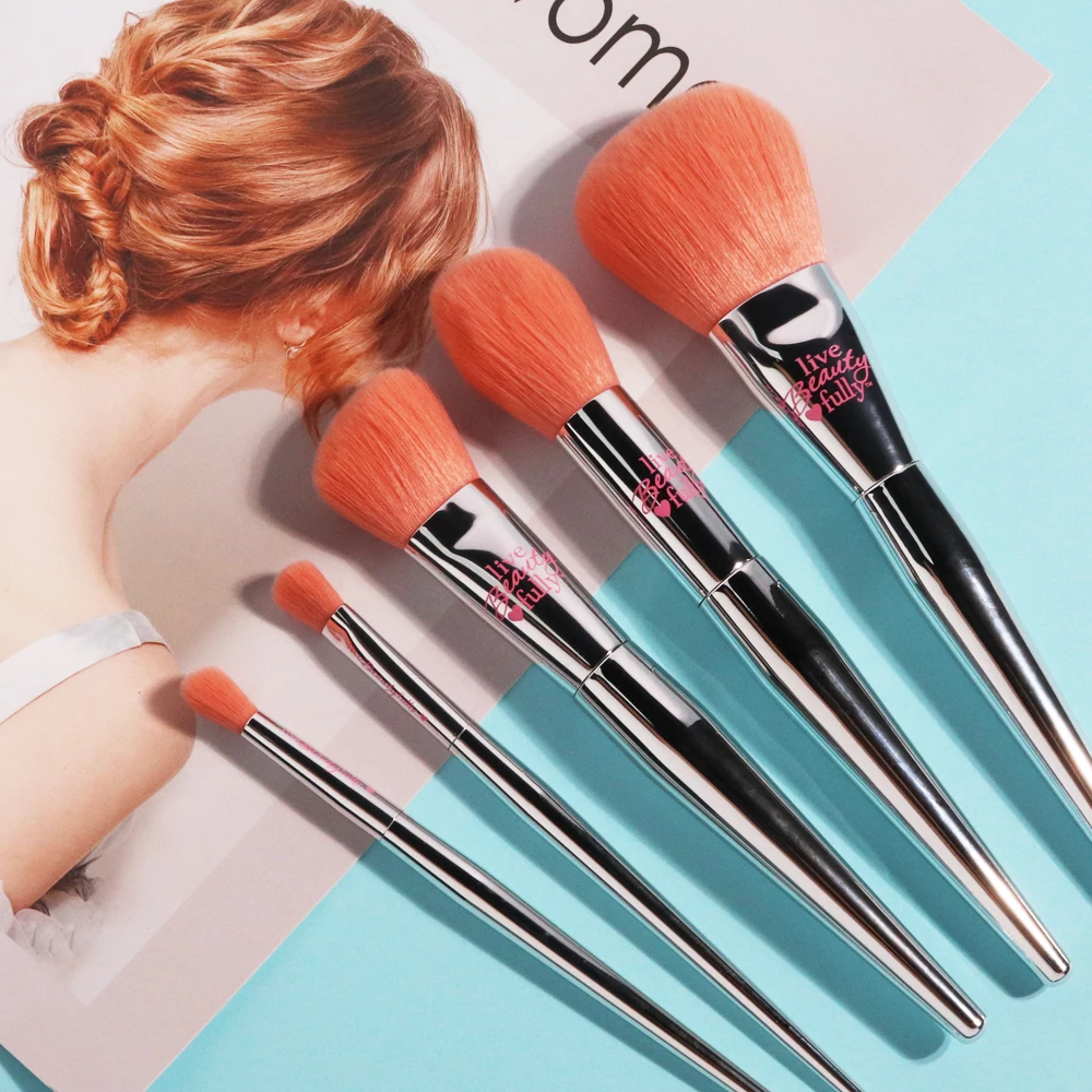 Silver 9Pcs Makeup Brushes Set Professional IT Cosmetics Synthetic Orange Hair Powder Blush Highlight Eyeshadow Make up Brush
