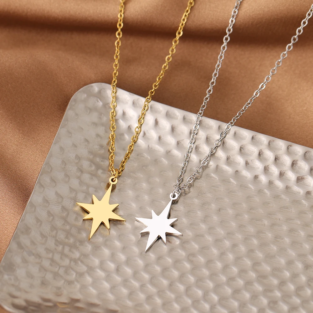Stainless Steel Necklaces Star Eight-pointed Star Clavicle Pendant Chain Fashion Necklace For Women Jewelry Party Best Gifts NEW