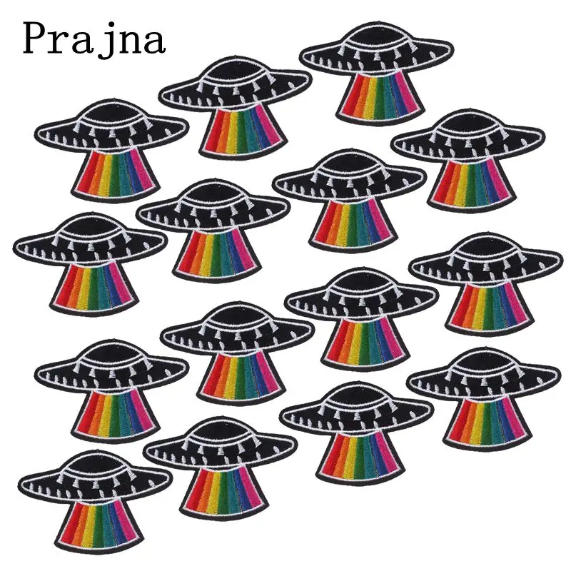 Prajna-Parche UFO Space 10 piezas Alien, parches para planchar, pegatinas bordadas de arcoíris para bolsa de Jeans, adornos DIY, apliques al por mayor