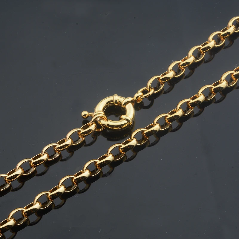 1pcs 6mm  Men Women Rolo Jewelry Gold Color Chain Necklace Jewelry Sailor Clasp Long 45cm-80cm