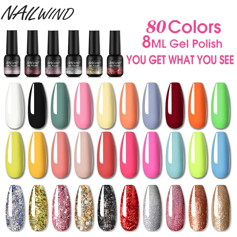 

NAILWIND Nail Gel Polish 80 PCS/Kit For Manicure UV LED Lamp Polish Nail Art Platinum Painting Cateye Gel Kits Base Top Coat Gel