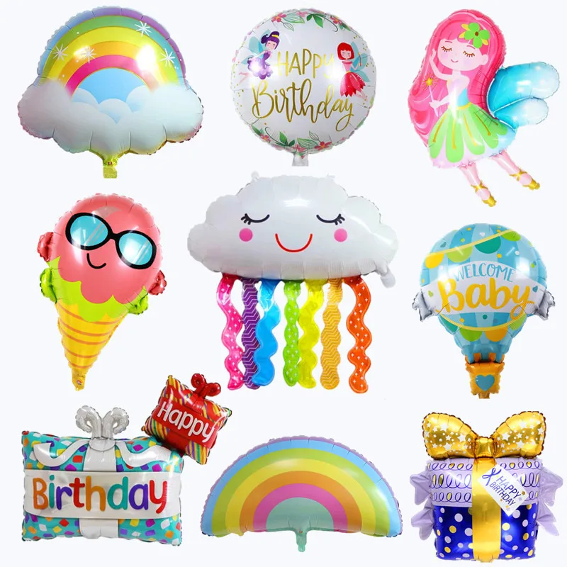 Sun Rain Rainbow Tassel Cloud Fairy Hot Air Balloon Birthday Party Decoration Children Gift Aluminum Foil Inflatable Ball