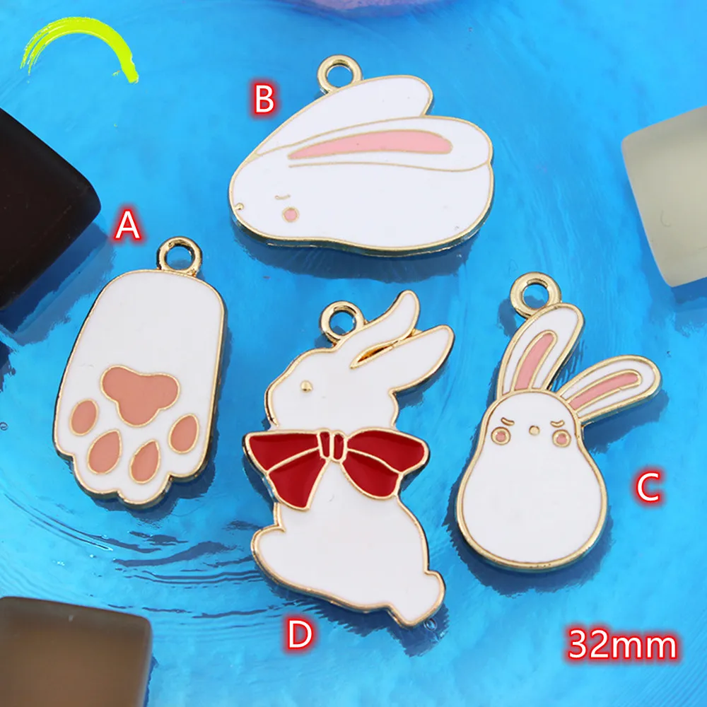 

Charms White Rabbit Enamel Charms pendants jewelry making 10pcs Cartoon Bunny Pendant Handmade craft Metal accessories Findings