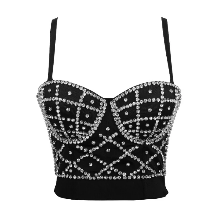 Corselets Sexy pour femmes, perles acryliques strass, soutien-gorge Bustier Push Up, Slim Fit, Bralette, haut court, gilet, grande taille