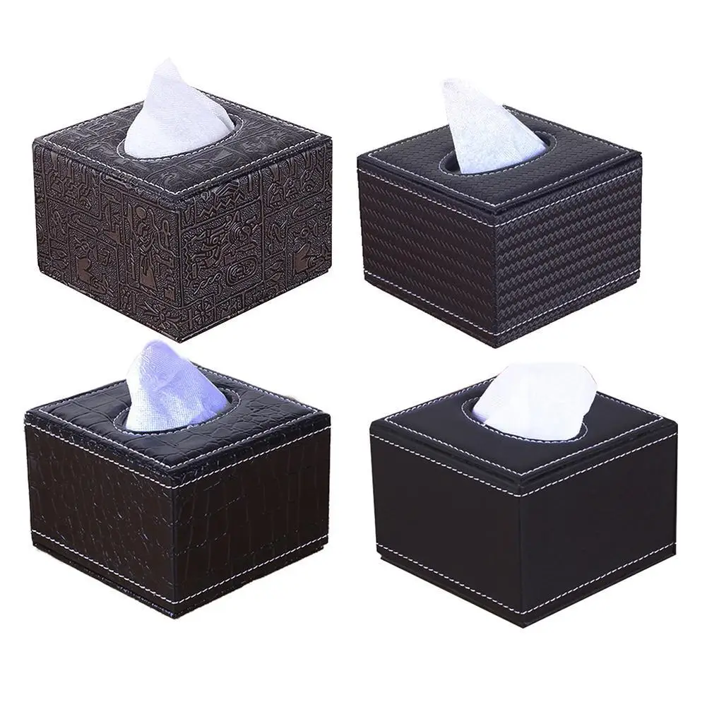 Box Cover Paper Napkin Holder Case Room Car Hotel Tissue Holder Waterproof Easy Cleaning Black Leather Living Room Bedroom