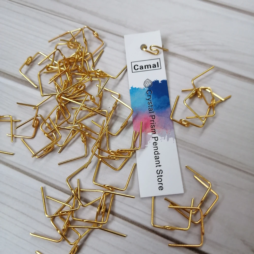 Camal 100pcs 14mm Gold Color M Shaped Twisted Pins Connectors For Crystal Prism Bead Lamp Chandelier Pendant Hanging DIY