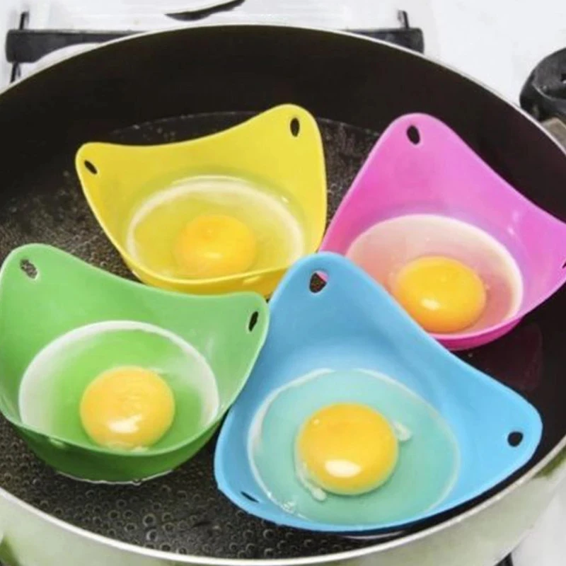 4pc Egg Poachers Silicone Egg Cooker Kitchen Tools Pancake Cookware Bakeware Steam Eggs Plate Tray Healthy Egg Pancake