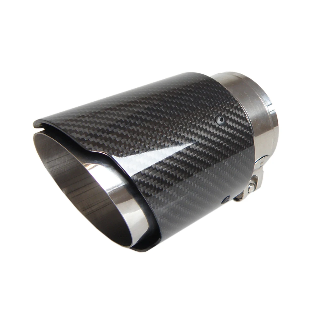 1PCS Car Universal Glossy Carbon Fiber + 304 Stainless Steel Car Carbon Fiber Exhaust Muffler Tip Tail End Pipe Without Logo