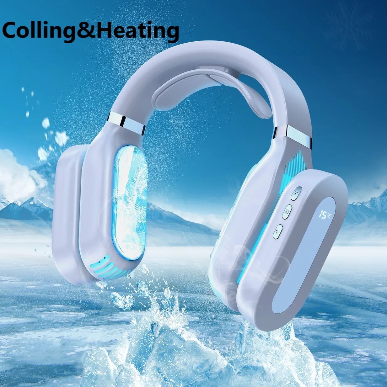 

Protable Neck Fan Mobile Air Conditioner No Leaf Neckband Portable Fan Heating Cooling Instrument Air Cooler LED Summer