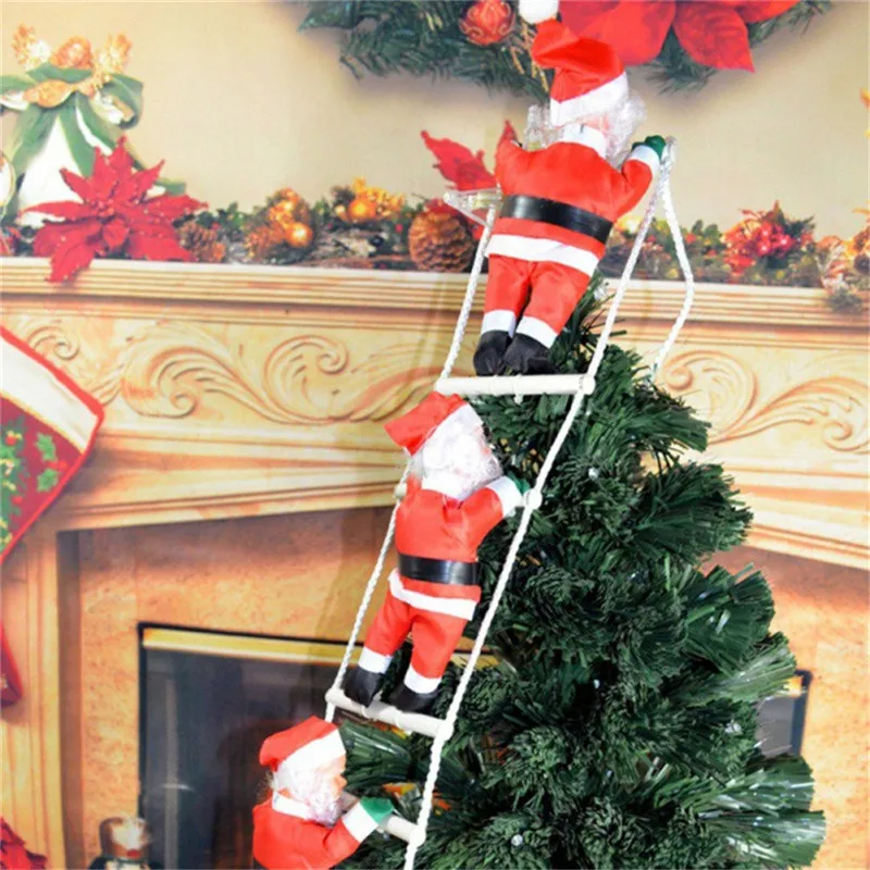 Christmas Climbing Hanging Santa Claus On Rope Ladder Christmas Tree Indoor Outdoor Wall Hanging Ornament Decoration For Home