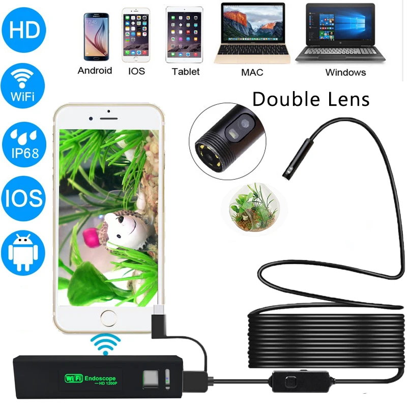 

2MP 1080P Wireless WIFI Dual Lens Endoscope Inspection Borescope Camera 3in1 USB Otoscope Handheld Microscope