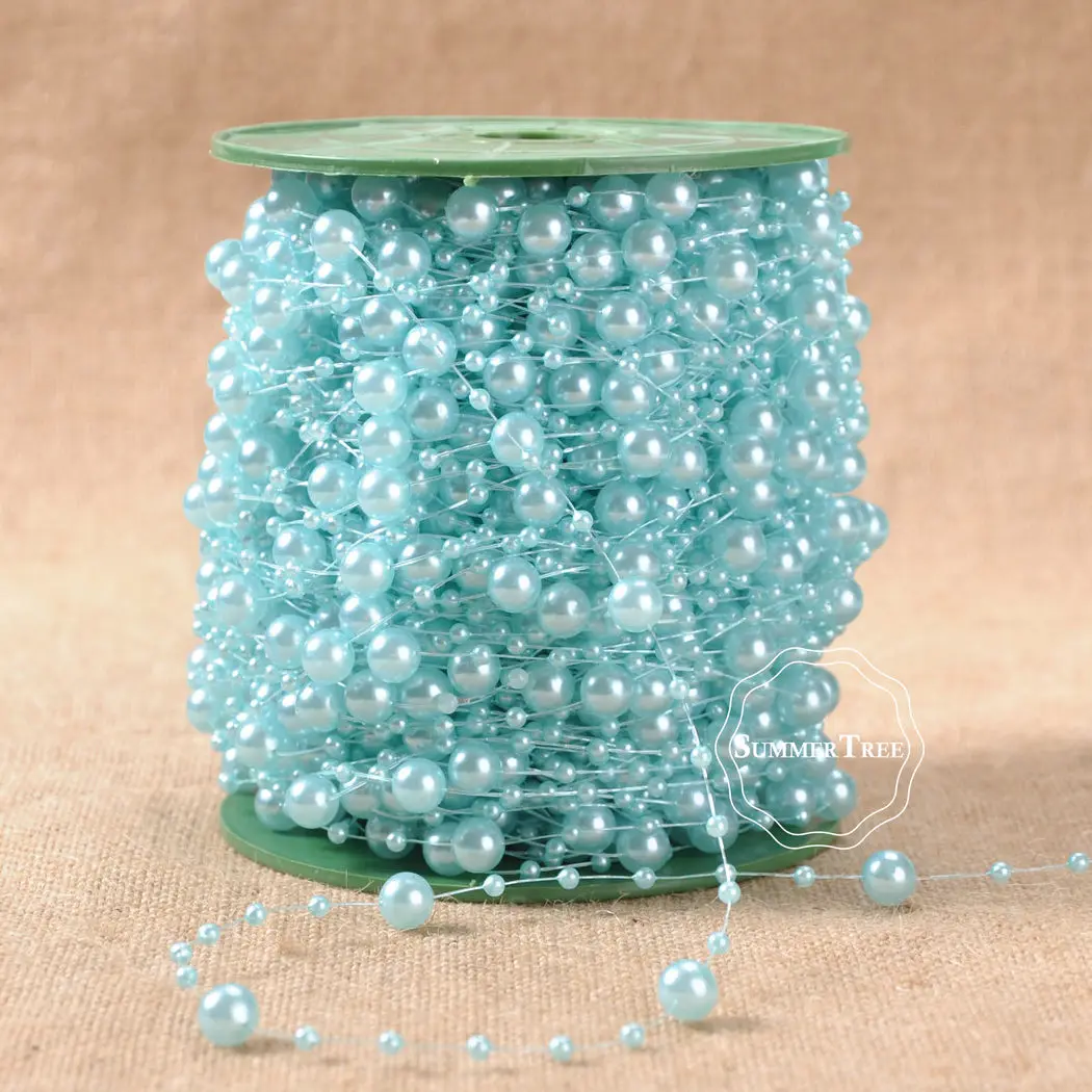 5 Meters Fishing Line Artificial Pearls Beads Chain Garland Flowers Wedding Party DIY Craft Decor Ivory White Pink Light blue