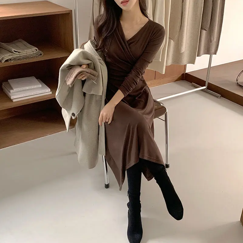 Elegant Cotton Clothing Chic Sweater Dress Women Warm Dresses Thick Casual Woman Autumn Korean Knitted 2022 Solid Winter Vestido