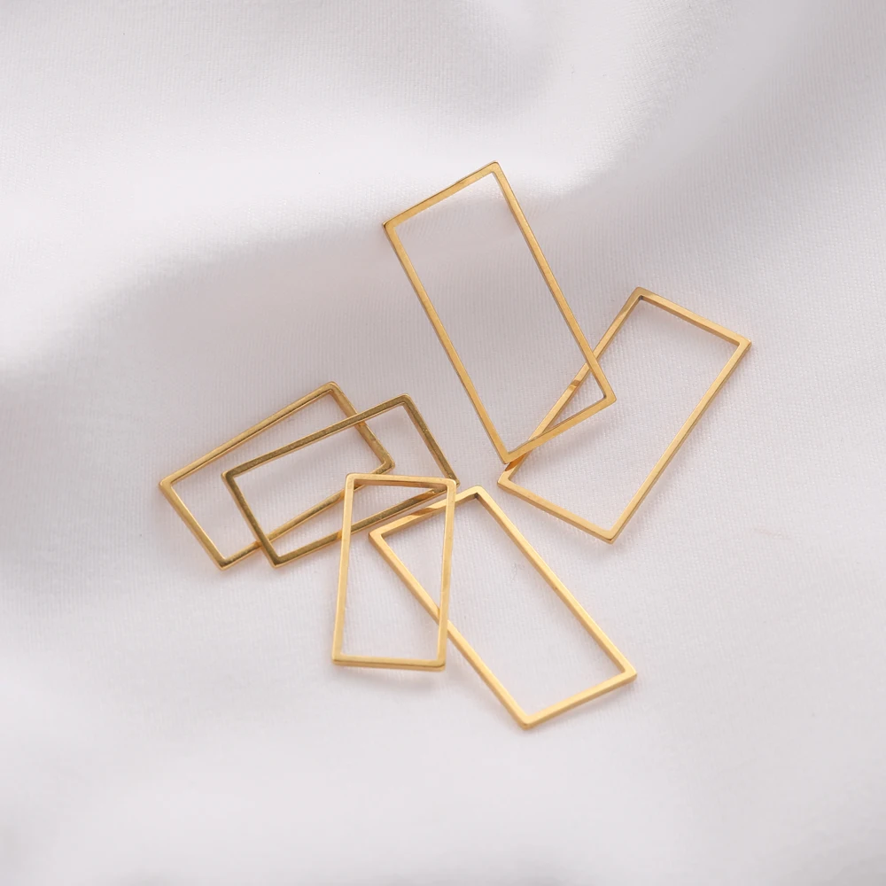 10Pcs Stainless Steel Gold Open Rectangle Charms Pendant Bezels Hollow Resin Frame Mold For DIY Earrings Jewelry Making Supplies