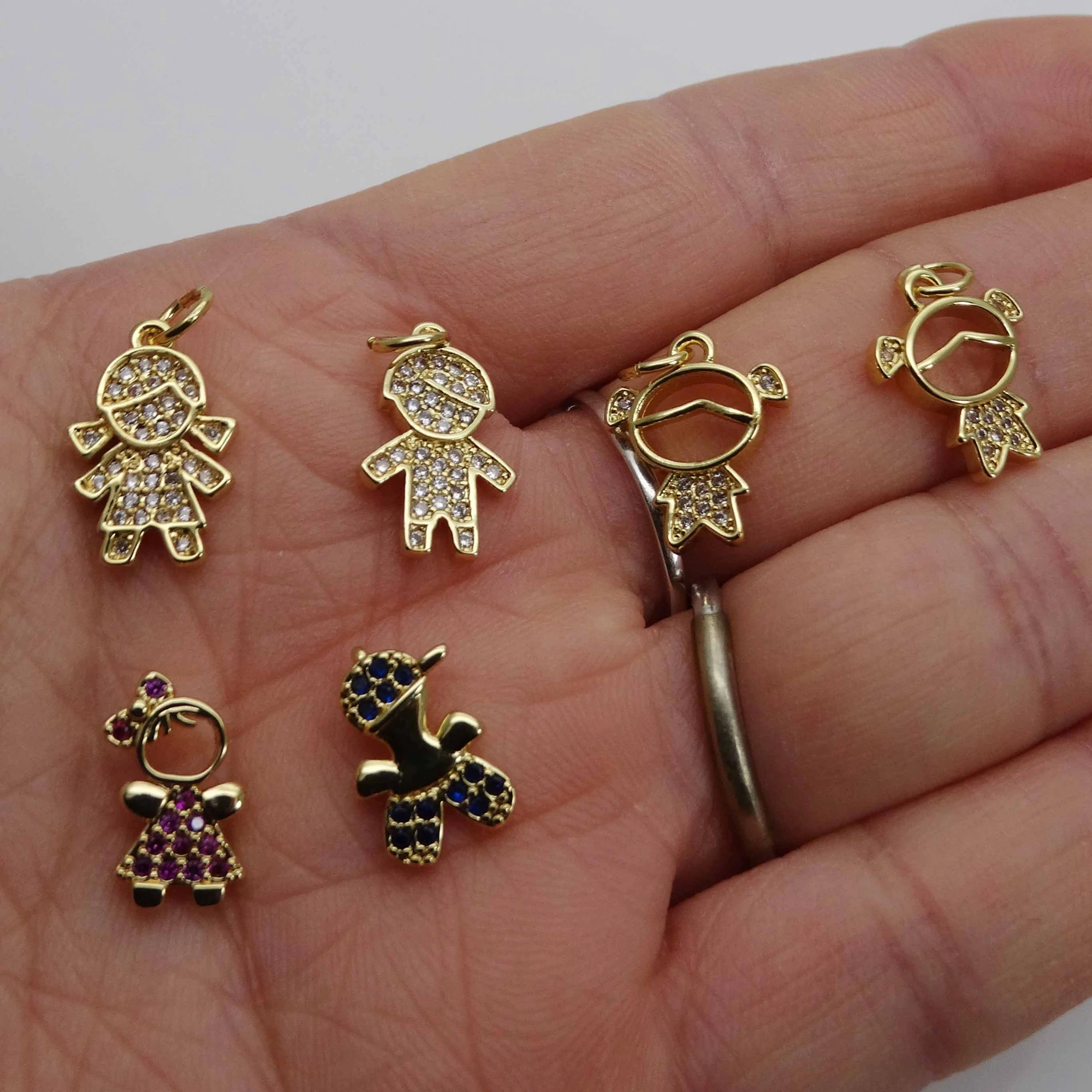 Little charms pendant Cute boys and girls copper gold plated lovely couples pendant DIY bracelet necklace accessories