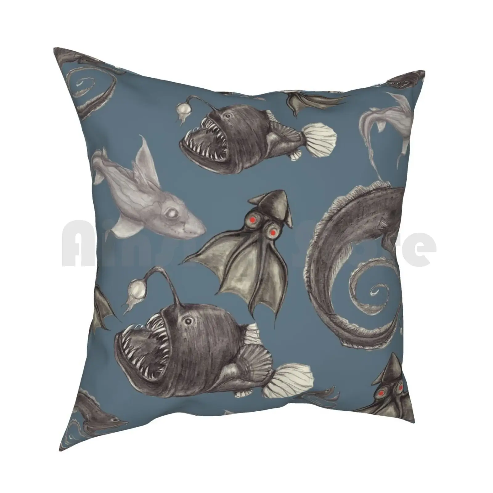 Deep Sea Creatures Pattern Pillow Case Printed Home Soft DIY Pillow cover Halloween Pop Surrealism Sketch Michaela Sagatova