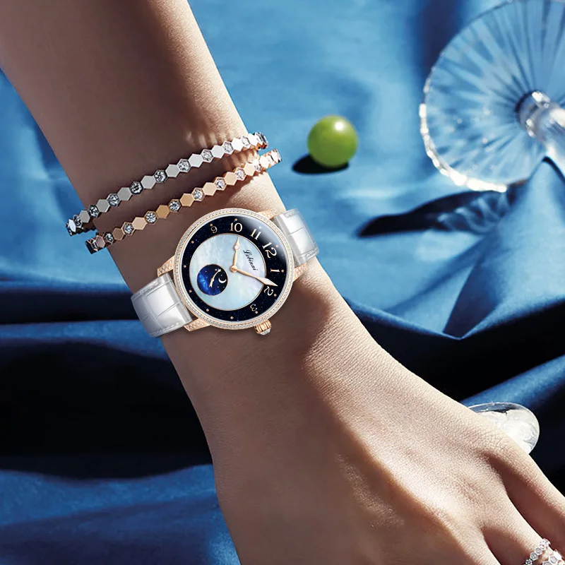 LOBINNI 2021 NEW Ladies Luxury Watches Seagull Movement Automatic Mechanical Watchs Mother-of-Pearl Dial Ladies Wristwatch