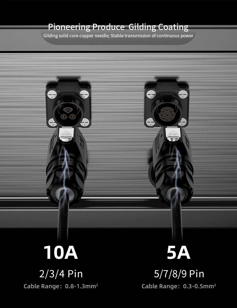 CNLINKO M16 PBT Wasserdichter IP68 Inline-Steckverbinder 2-9-polig Löttyp Stecker+Buchse für Industrieausrüstungen – Detail 2