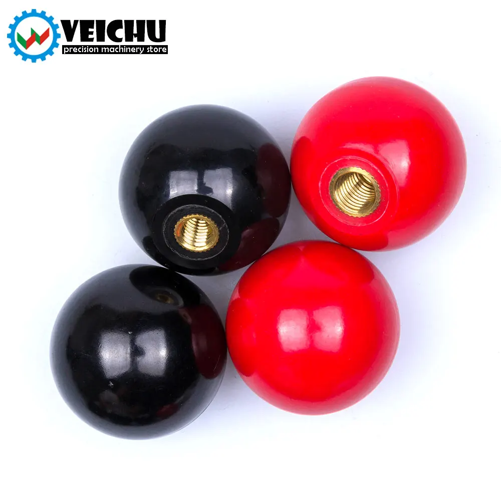 VEICHU 1/2/3/4/5PCS Black Red Resin Ball Knobs M4~M6 Thread Clamping Copper Core Knob Plastic Grip Handle Lever Knob