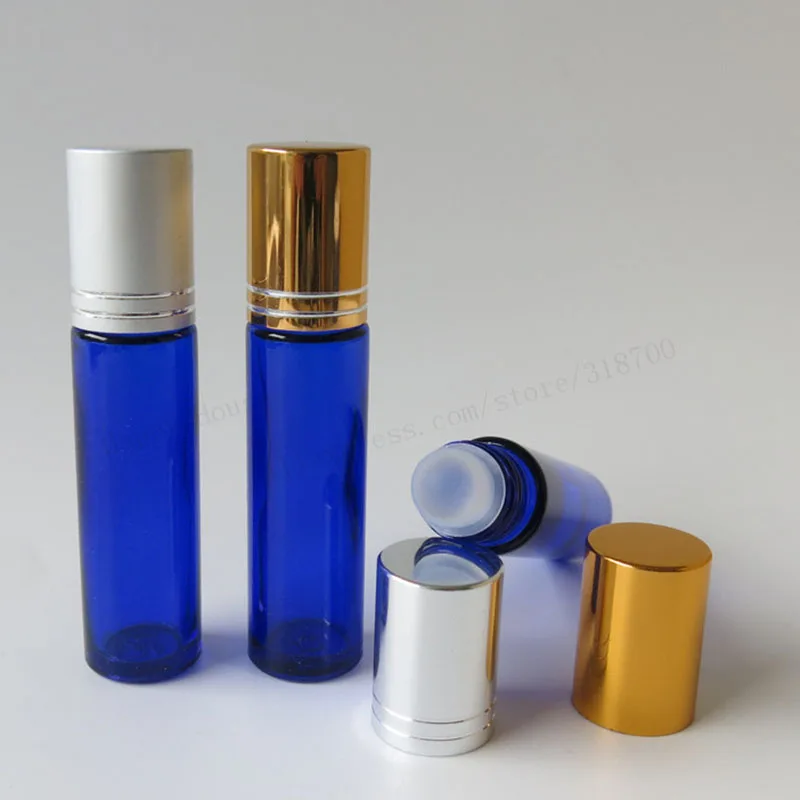 360 x 10ml Refillable Empty blue glass roll on bottle with Gold lids 10cc Portalbe roll-on Container