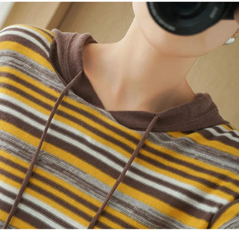 Women Hoodies Sweatshirt 100% Cotton Sweater Striped Pullover 2023 Spring Female Casual Loose Plus Size Coat Jumper