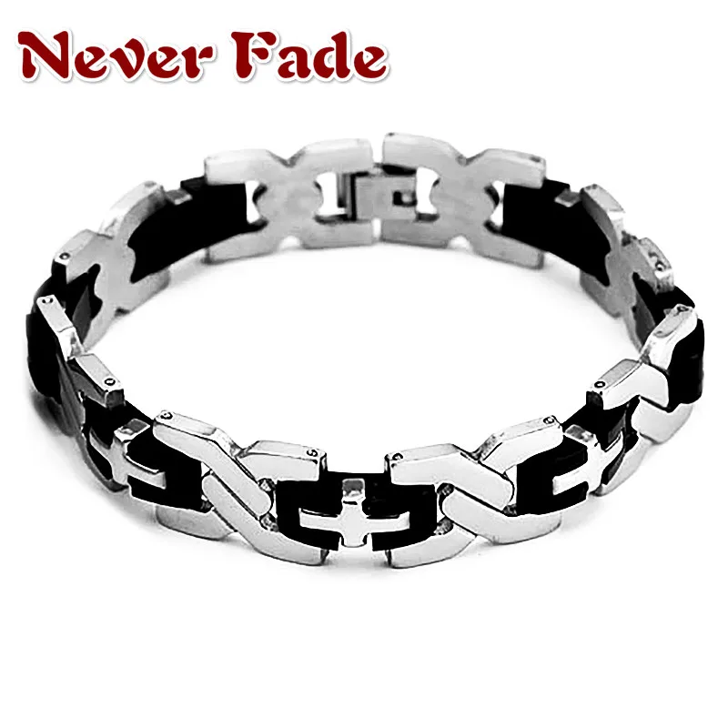 Never Fade Wholesale Men\'s New Health Titanium Steel Bracelets Male Fashion Jewelry Geometry Chain Bangles