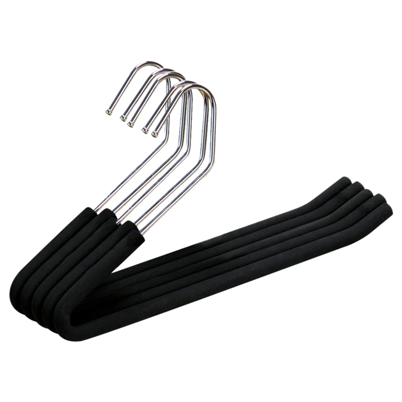 Promotion! Open End Trouser Hangers Slack Pant Hanger with Non-Slip Foam Coated Black 5-Pack