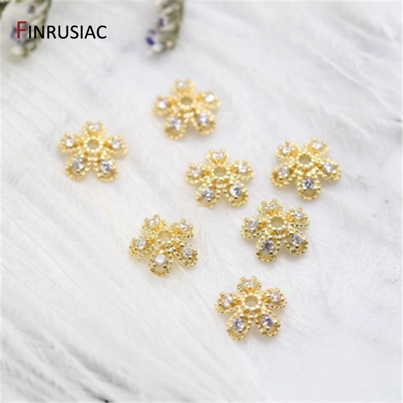 Tampas de contas de flores de strass de zircônia incrustada 8.4mm para fazer joias, descobertas de acessórios de joias de contas DIY