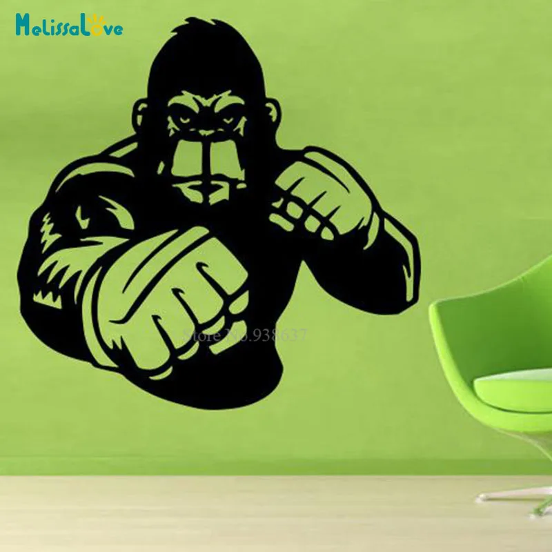 Kickboxing Mixed Martial Arts Sport Gorilla Vinyl Wall Sticker Jungle Anthropoid Living Room Decor Self-adhesive Murals BD187